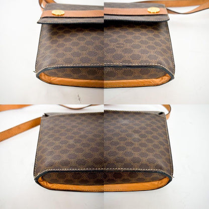 CELINE Shoulder Bag Purse Macadam Leather Brown Authentic