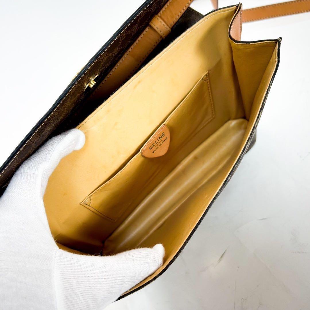 CELINE Shoulder Bag Purse Macadam Leather Brown Authentic