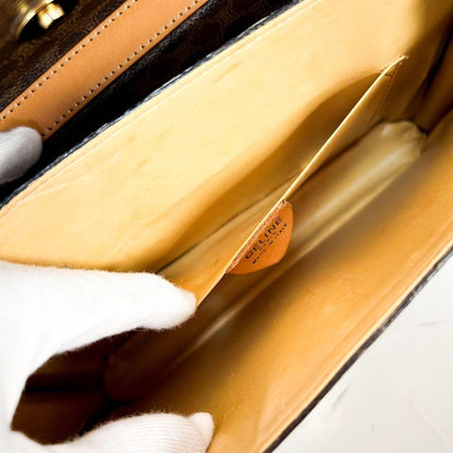 CELINE Shoulder Bag Purse Macadam Leather Brown Authentic