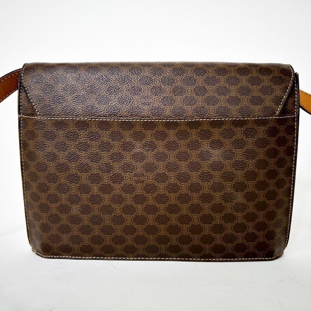 CELINE Shoulder Bag Purse Macadam Leather Brown Authentic