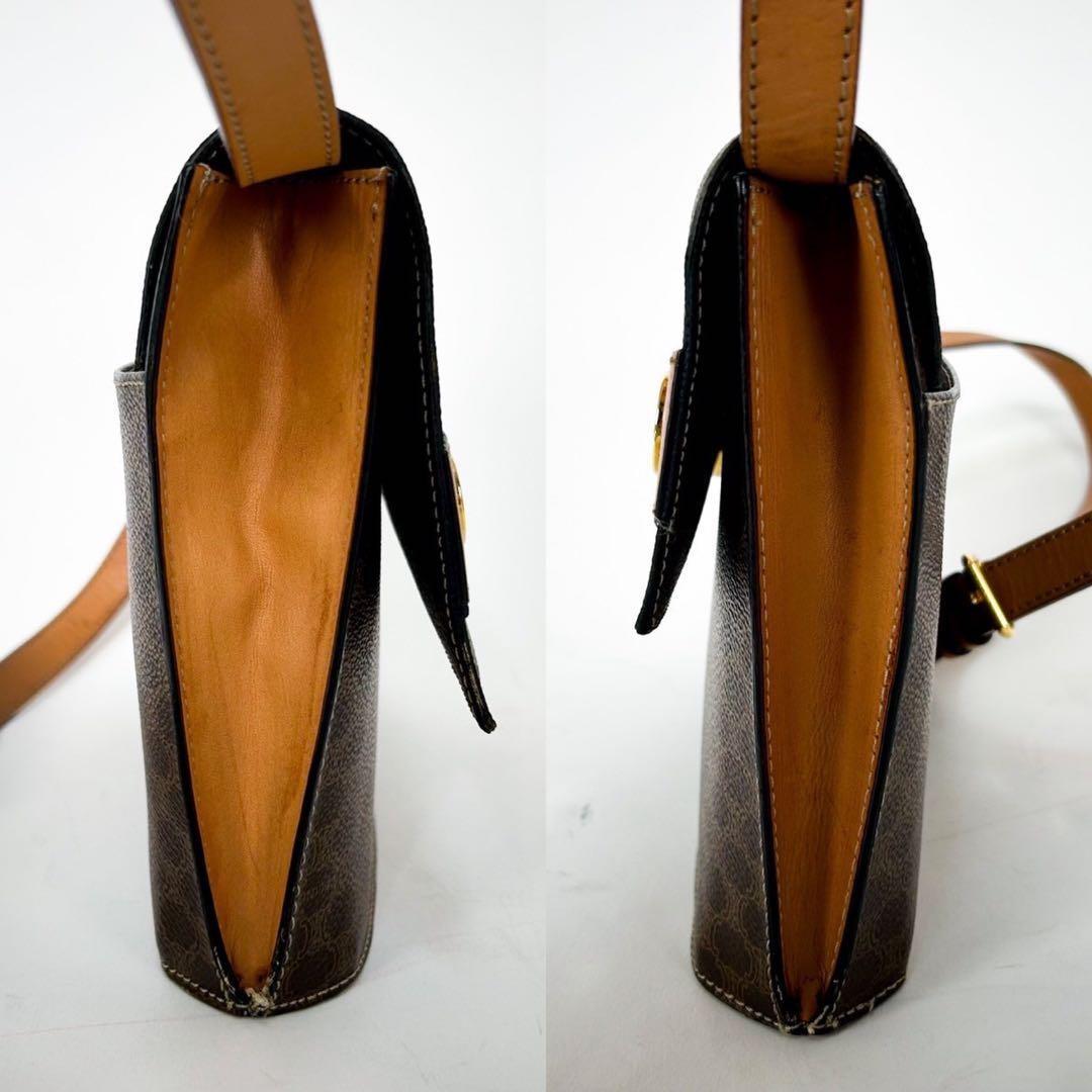 CELINE Shoulder Bag Purse Macadam Leather Brown Authentic