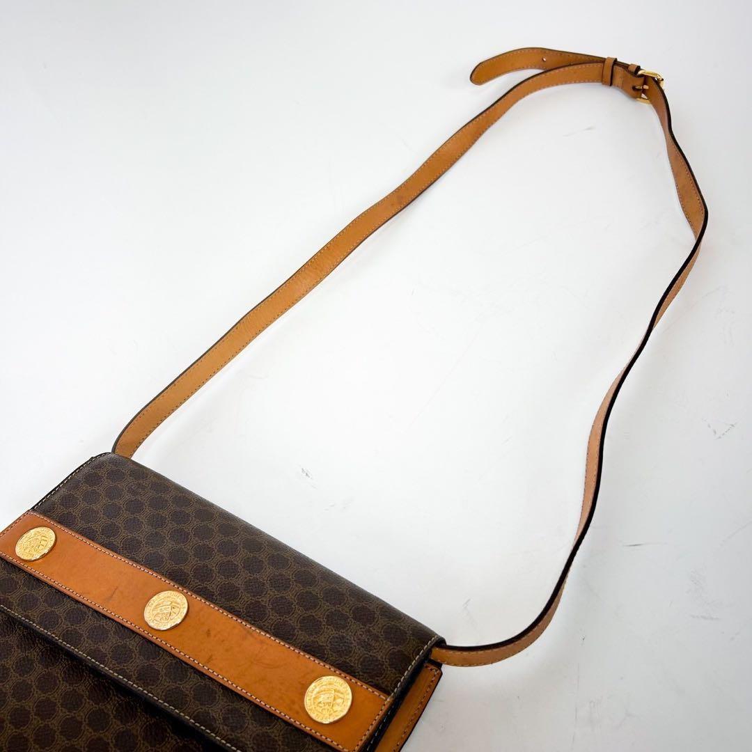 CELINE Shoulder Bag Purse Macadam Leather Brown Authentic