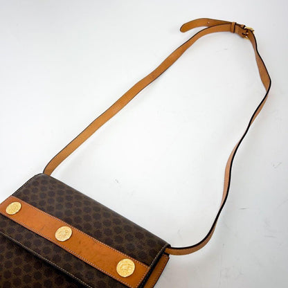 CELINE Shoulder Bag Purse Macadam Leather Brown Authentic