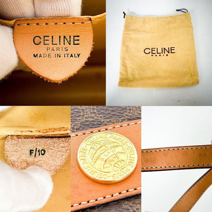 CELINE Shoulder Bag Purse Macadam Leather Brown Authentic