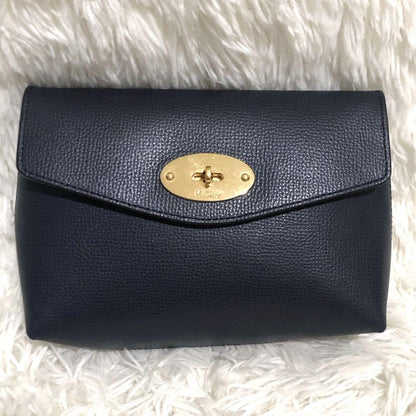 MULBERRY Accessory Pouch Hand Pouch Leather Navy Authentic