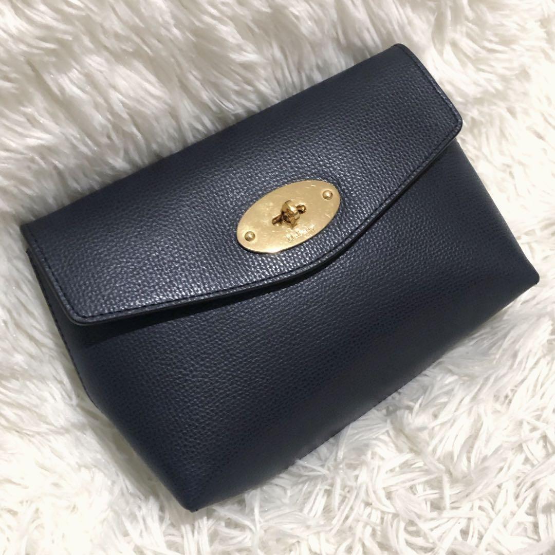 MULBERRY Accessory Pouch Hand Pouch Leather Navy Authentic