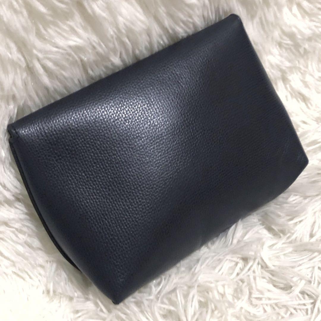 MULBERRY Accessory Pouch Hand Pouch Leather Navy Authentic