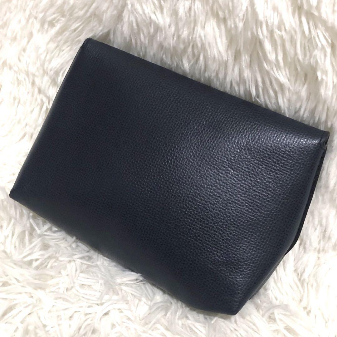 MULBERRY Accessory Pouch Hand Pouch Leather Navy Authentic
