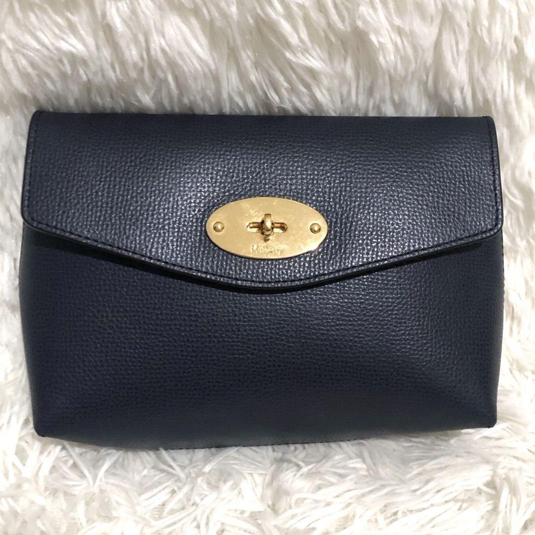 MULBERRY Accessory Pouch Hand Pouch Leather Navy Authentic