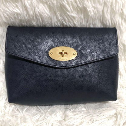 MULBERRY Accessory Pouch Hand Pouch Leather Navy Authentic