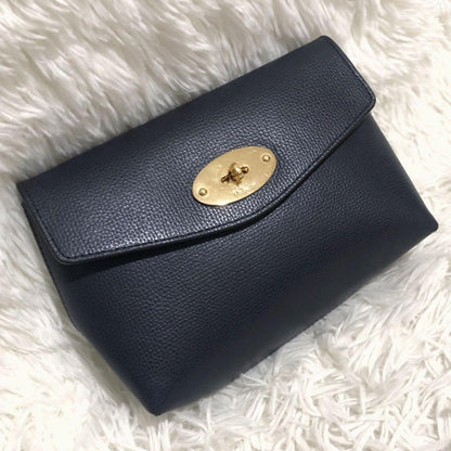 MULBERRY Accessory Pouch Hand Pouch Leather Navy Authentic