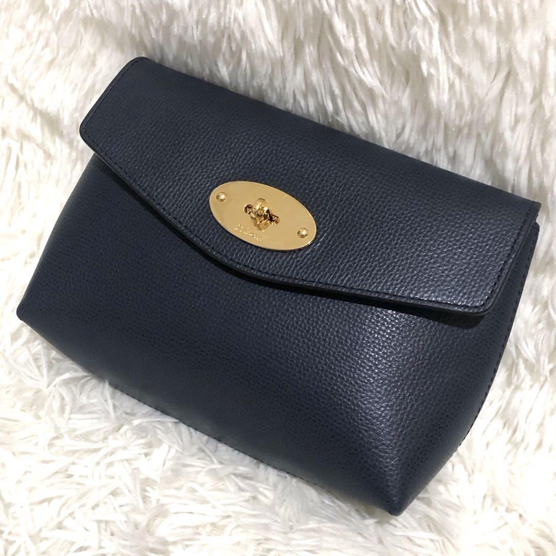 MULBERRY Accessory Pouch Hand Pouch Leather Navy Authentic