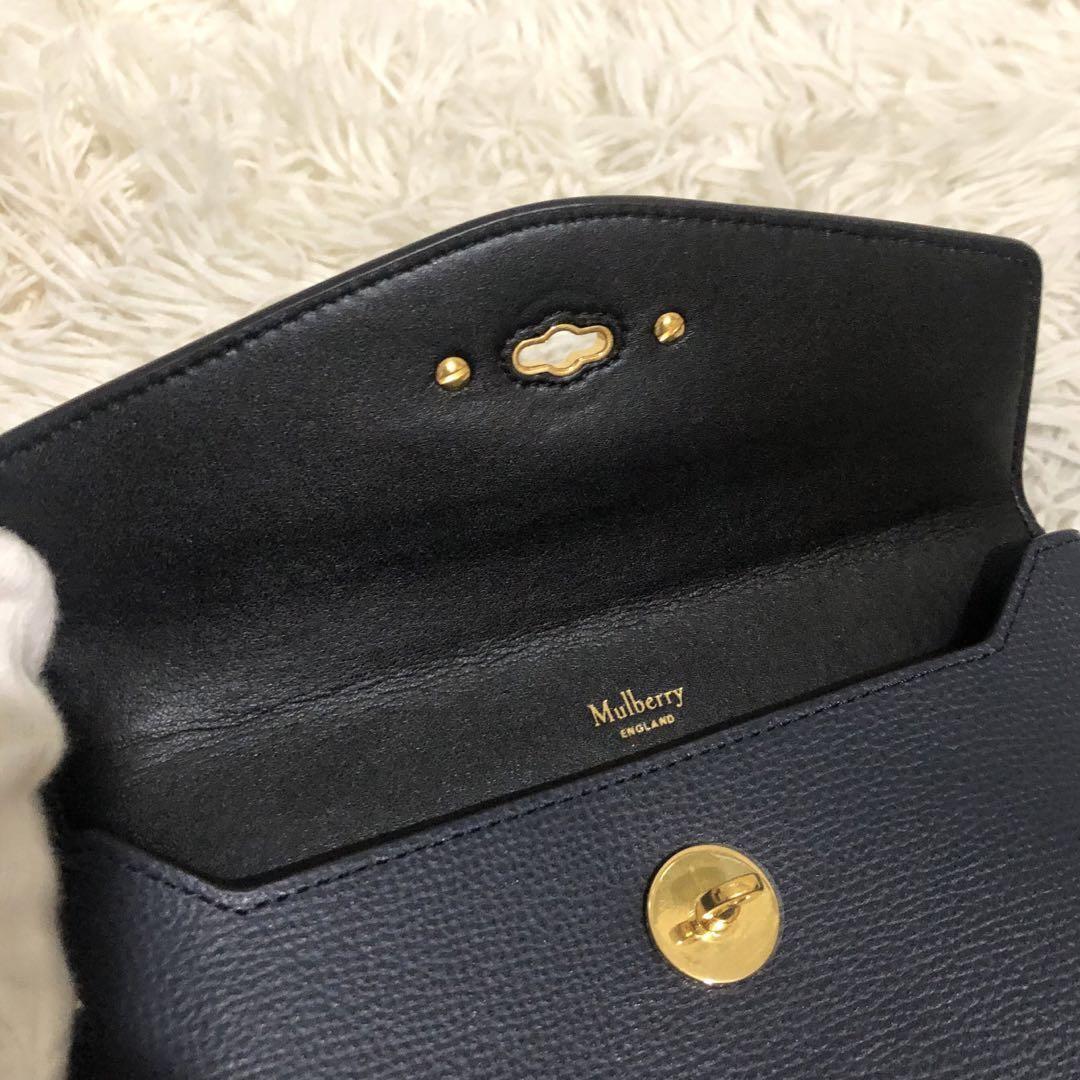 MULBERRY Accessory Pouch Hand Pouch Leather Navy Authentic