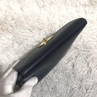 MULBERRY Accessory Pouch Hand Pouch Leather Navy Authentic