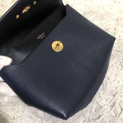 MULBERRY Accessory Pouch Hand Pouch Leather Navy Authentic