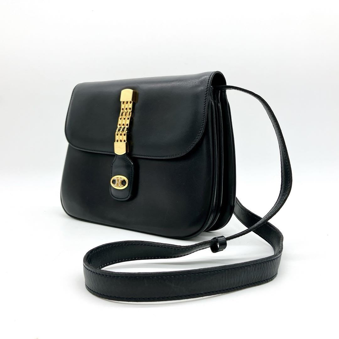 CELINE Shoulder Bag Purse Leather Dark Navy Authentic