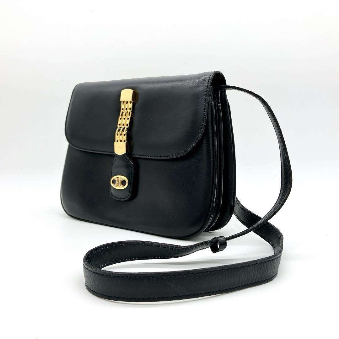 CELINE Shoulder Bag Purse Leather Dark Navy Authentic