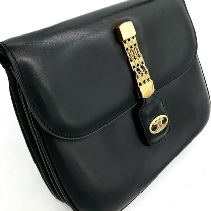 CELINE Shoulder Bag Purse Leather Dark Navy Authentic