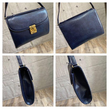 FENDI Shoulder Bag Purse Leather Dark Navy Authentic