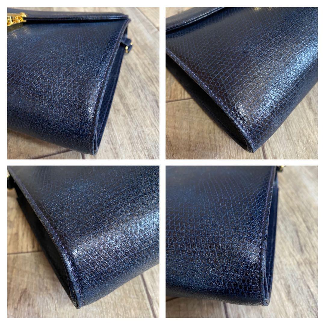 FENDI Shoulder Bag Purse Leather Dark Navy Authentic