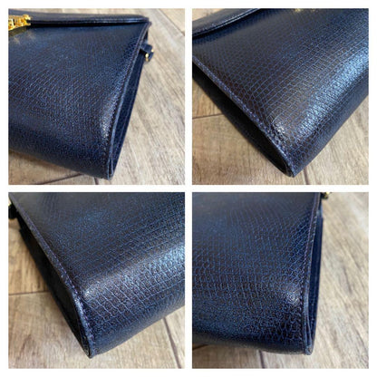 FENDI Shoulder Bag Purse Leather Dark Navy Authentic