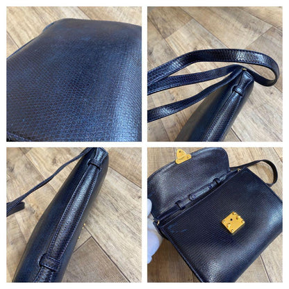 FENDI Shoulder Bag Purse Leather Dark Navy Authentic