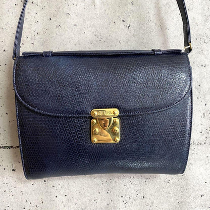 FENDI Shoulder Bag Purse Leather Dark Navy Authentic