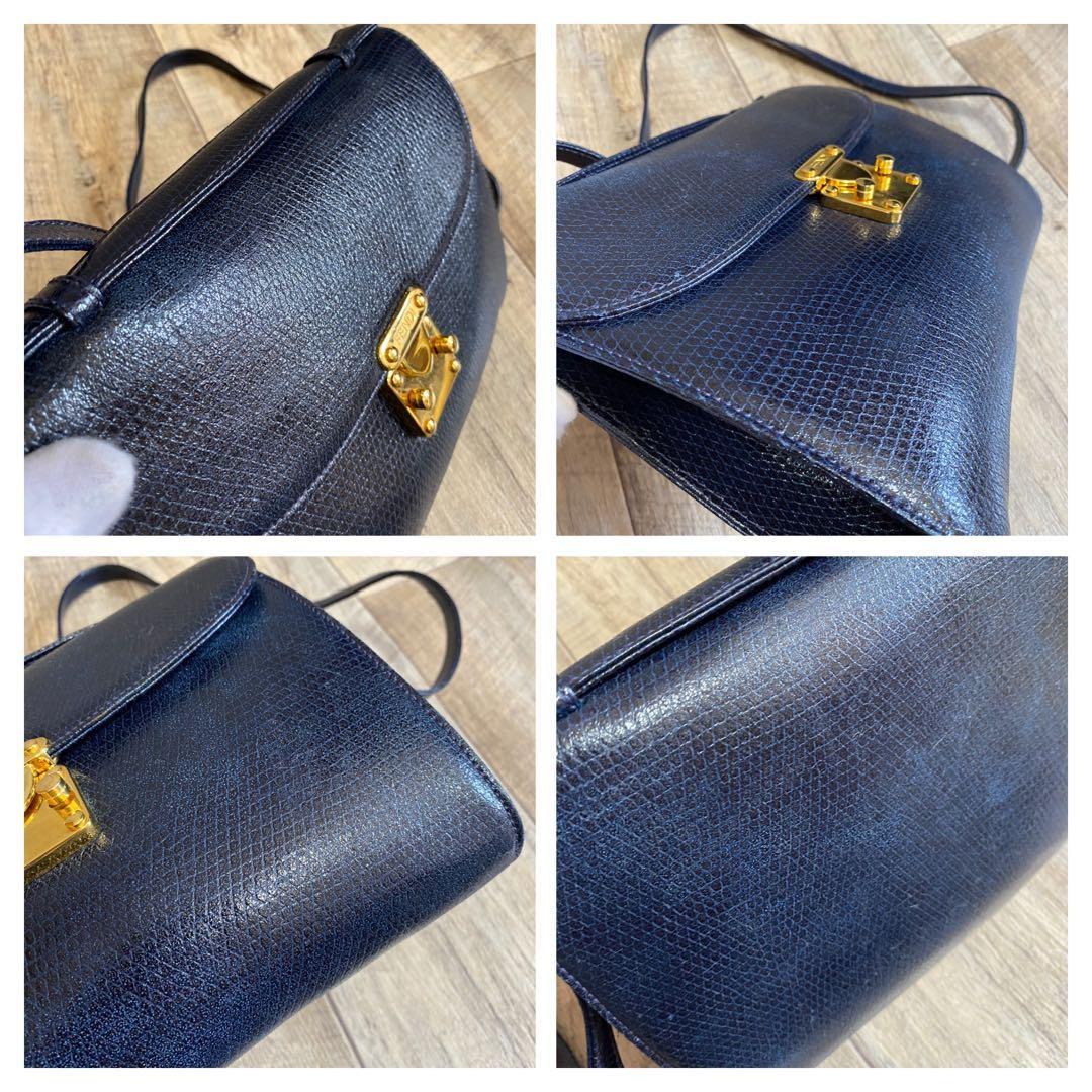 FENDI Shoulder Bag Purse Leather Dark Navy Authentic