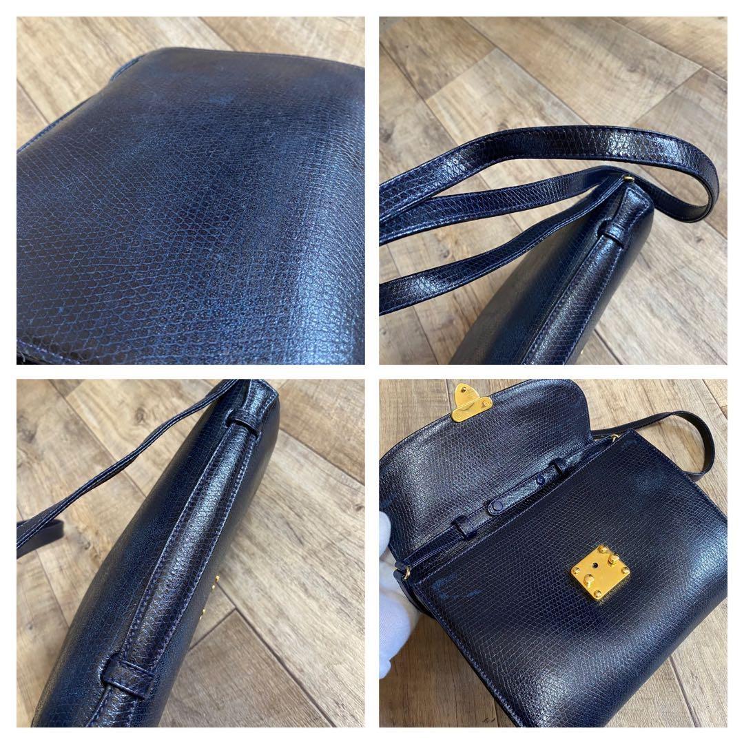 FENDI Shoulder Bag Purse Leather Dark Navy Authentic