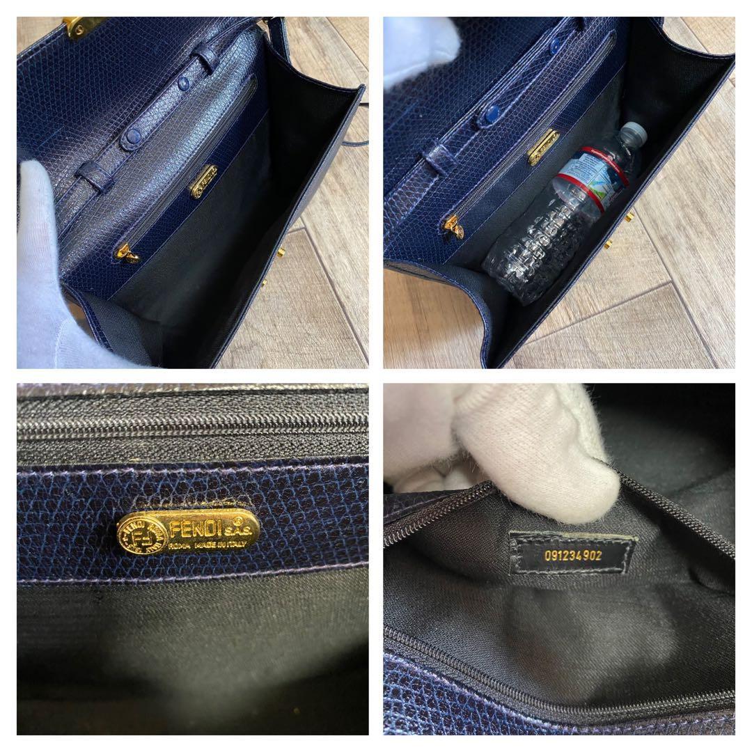 FENDI Shoulder Bag Purse Leather Dark Navy Authentic