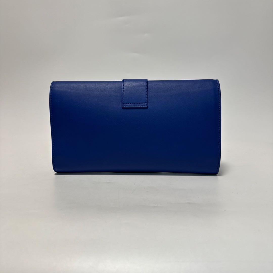 Saint Laurent Clutch Bag Second Bag Y Line Leather Blue Authentic