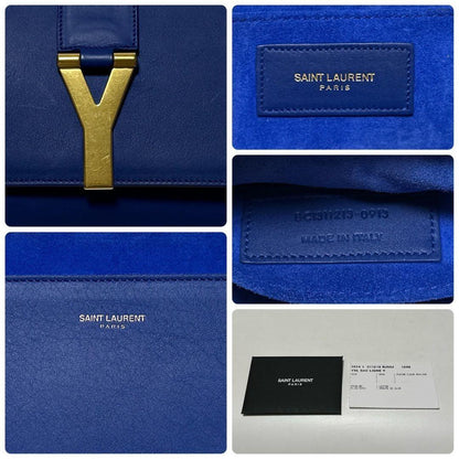 Saint Laurent Clutch Bag Second Bag Y Line Leather Blue Authentic