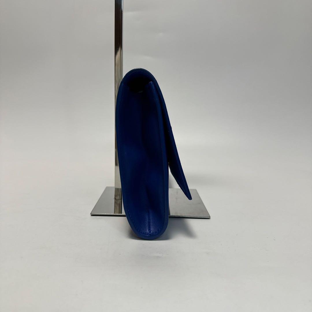 Saint Laurent Clutch Bag Second Bag Y Line Leather Blue Authentic