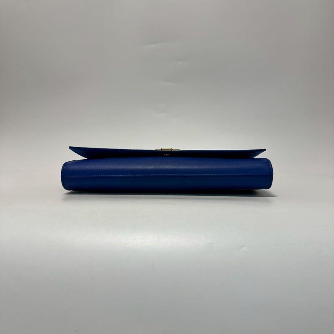 Saint Laurent Clutch Bag Second Bag Y Line Leather Blue Authentic