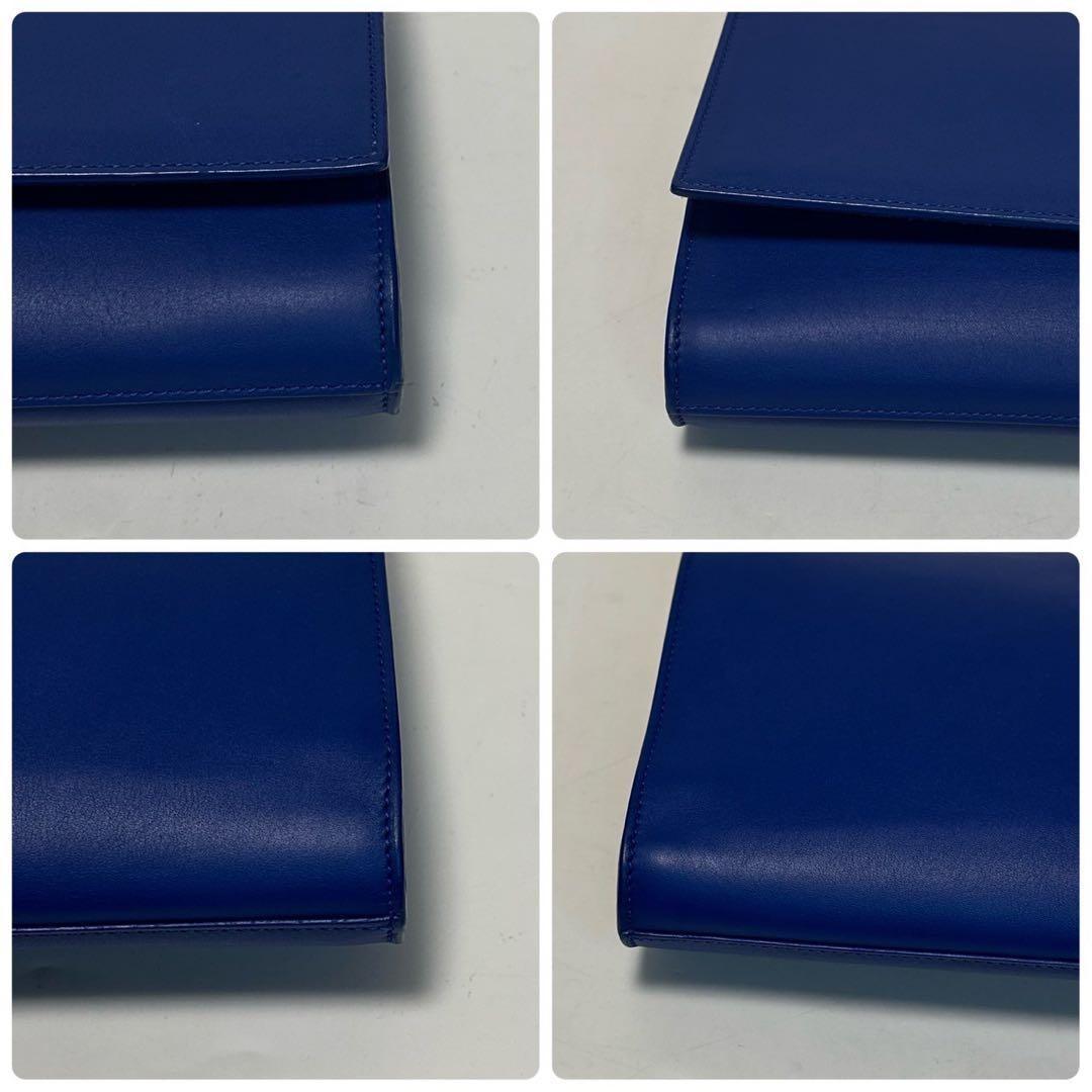 Saint Laurent Clutch Bag Second Bag Y Line Leather Blue Authentic