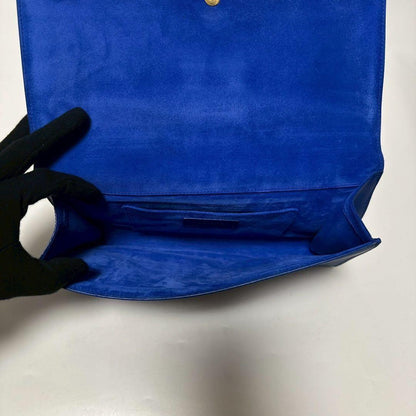Saint Laurent Clutch Bag Second Bag Y Line Leather Blue Authentic