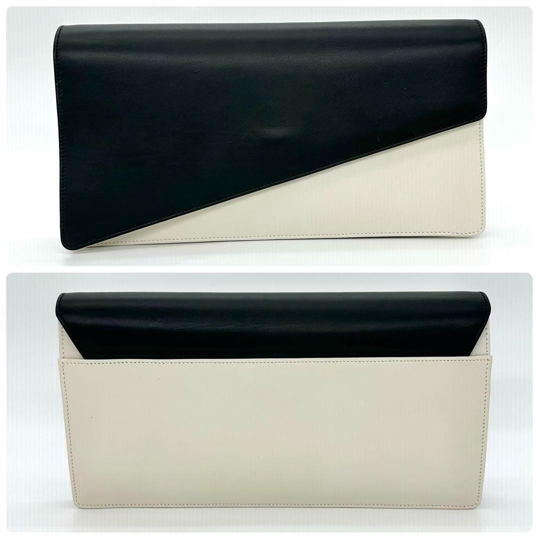 Saint Laurent Clutch Bag Second Bag Logo Leather White Black Authentic