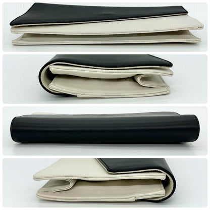 Saint Laurent Clutch Bag Second Bag Logo Leather White Black Authentic