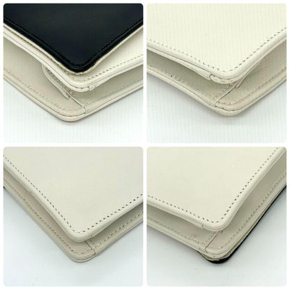 Saint Laurent Clutch Bag Second Bag Logo Leather White Black Authentic