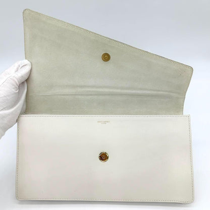 Saint Laurent Clutch Bag Second Bag Logo Leather White Black Authentic