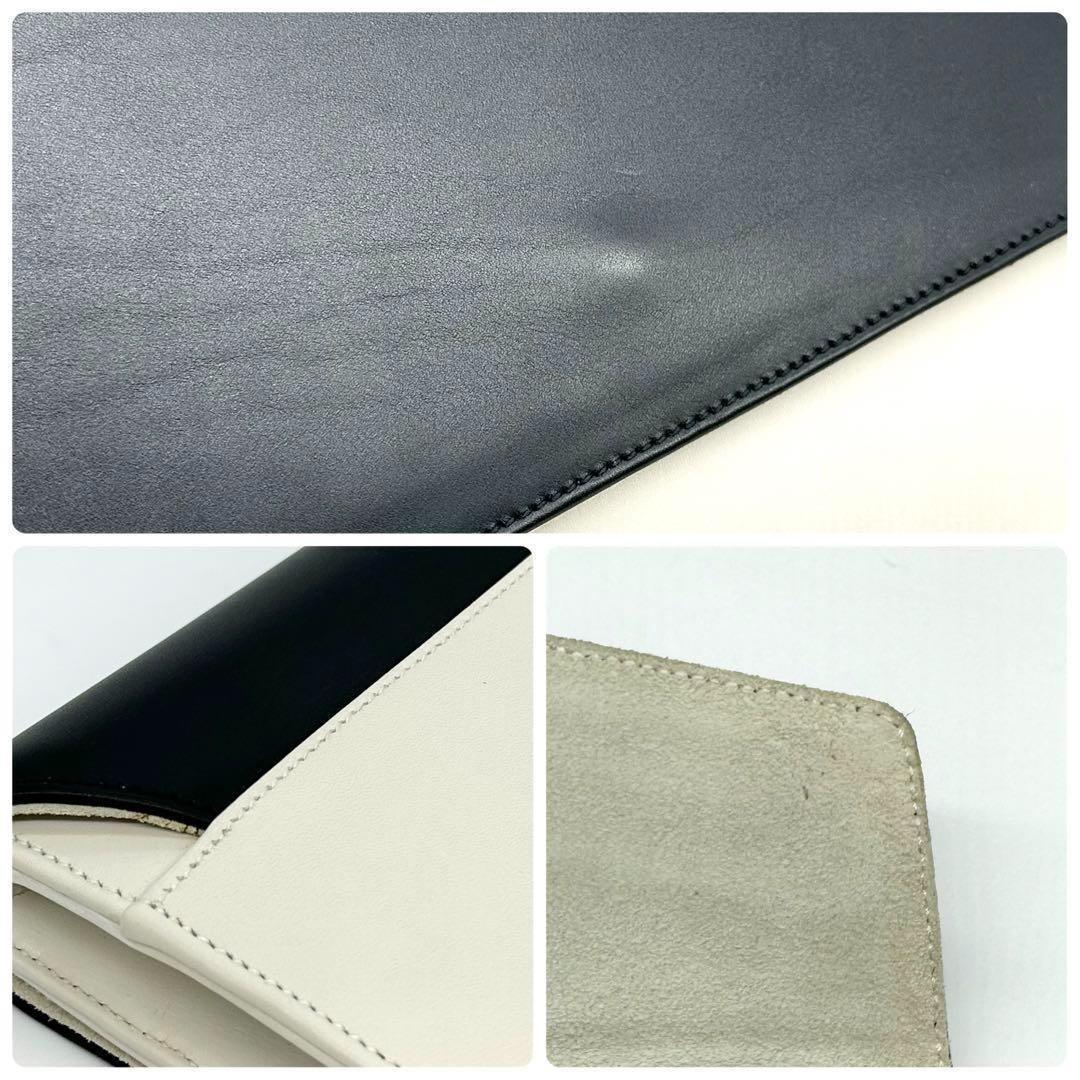 Saint Laurent Clutch Bag Second Bag Logo Leather White Black Authentic