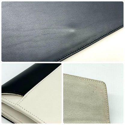 Saint Laurent Clutch Bag Second Bag Logo Leather White Black Authentic