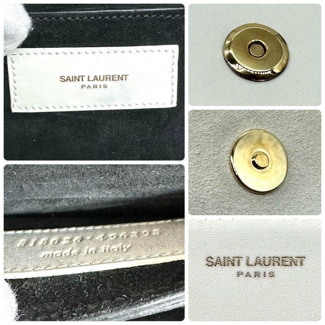 Saint Laurent Clutch Bag Second Bag Logo Leather White Black Authentic