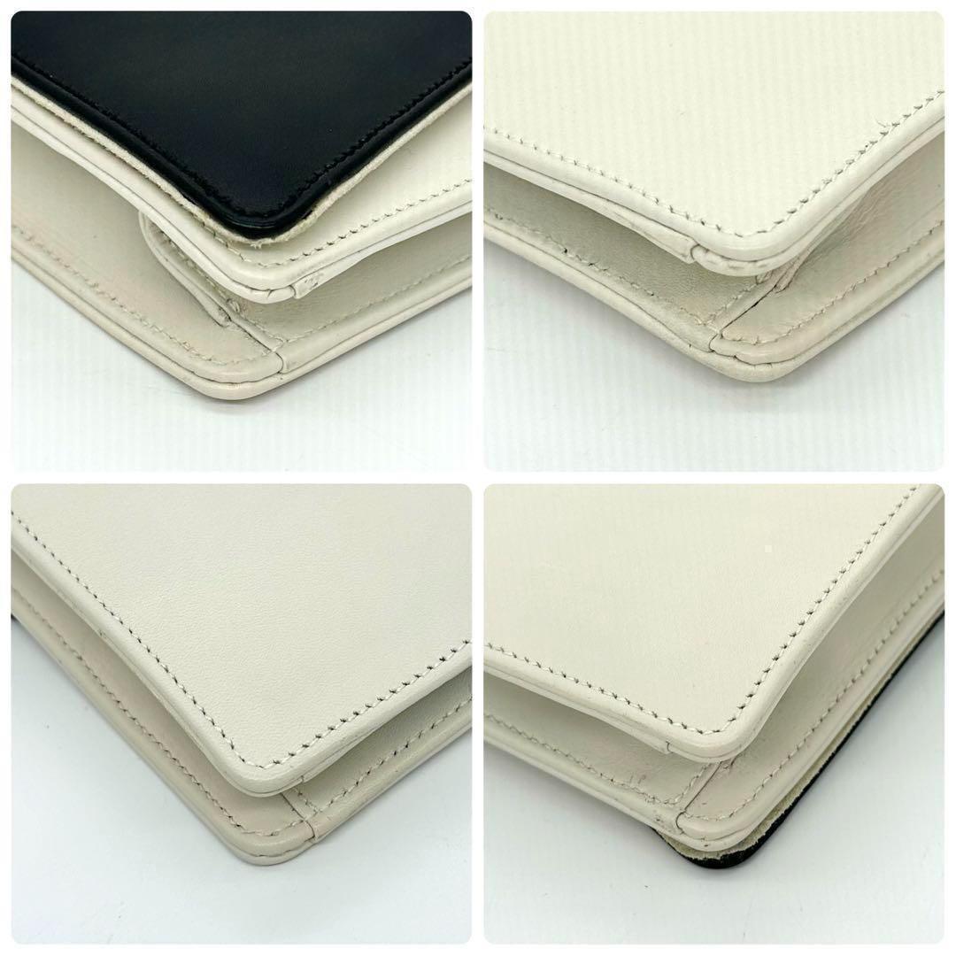 Saint Laurent Clutch Bag Second Bag Logo Leather White Black Authentic