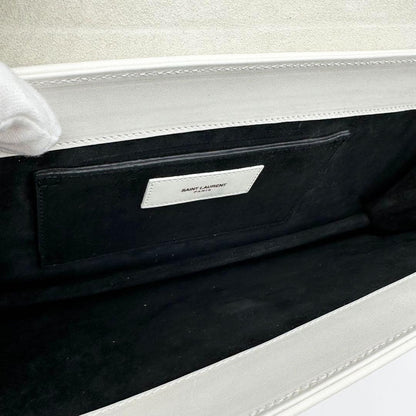 Saint Laurent Clutch Bag Second Bag Logo Leather White Black Authentic