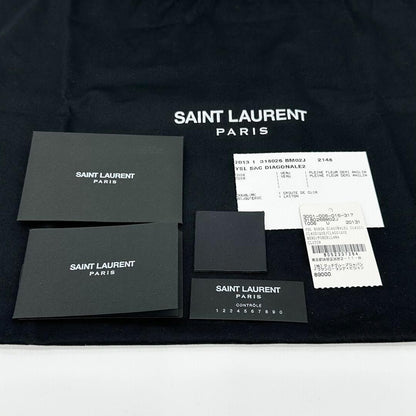 Saint Laurent Clutch Bag Second Bag Logo Leather White Black Authentic