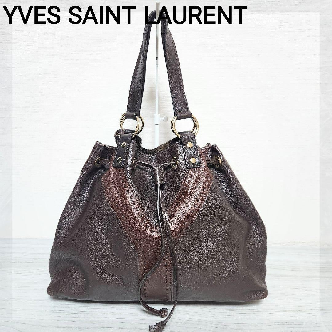 Saint Laurent Hand Shoulder Bag Tote Purse Y Line Leather Brown Authentic