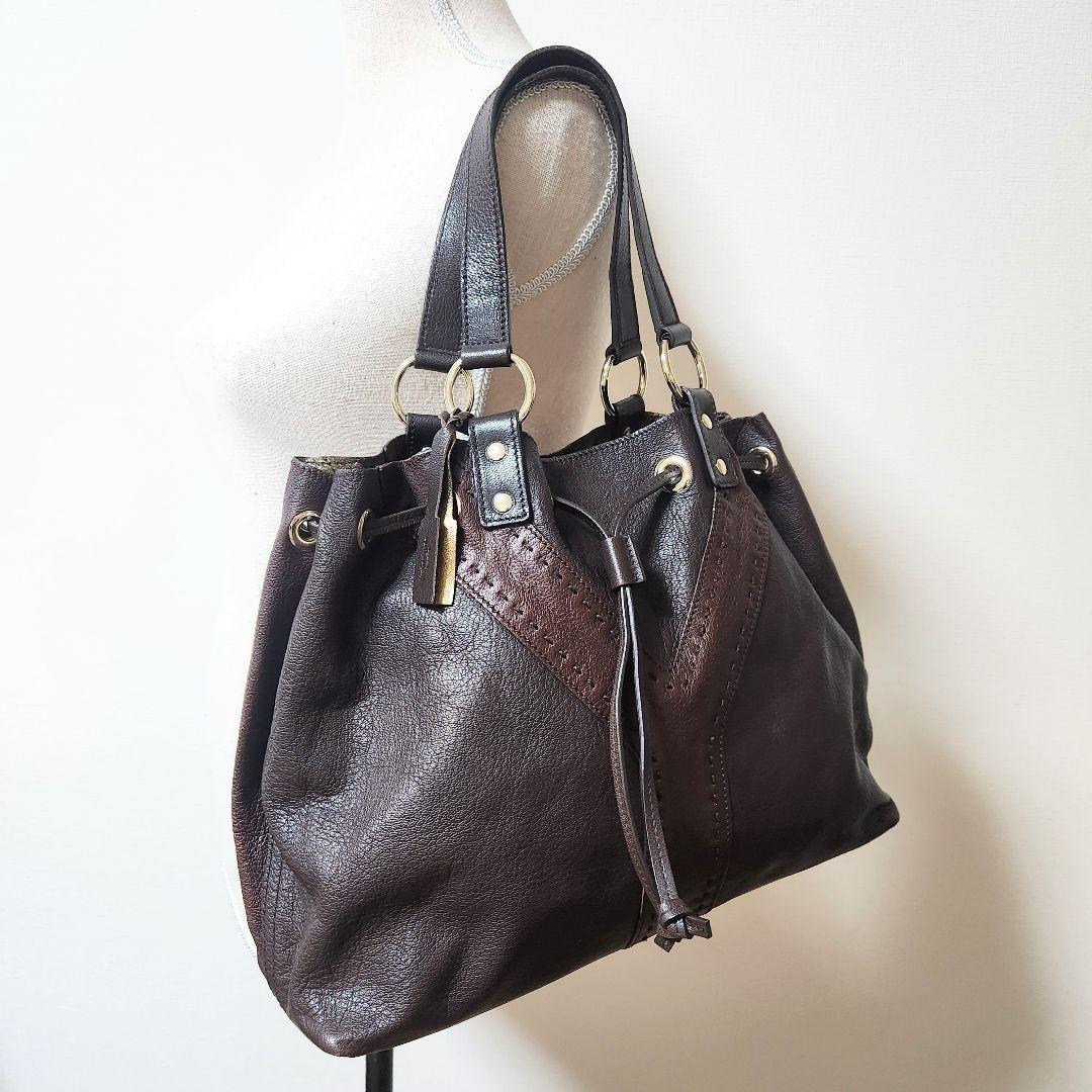 Saint Laurent Hand Shoulder Bag Tote Purse Y Line Leather Brown Authentic