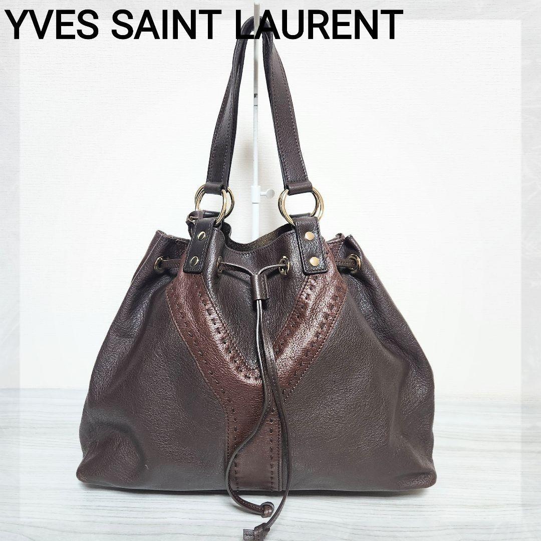 Saint Laurent Hand Shoulder Bag Tote Purse Y Line Leather Brown Authentic