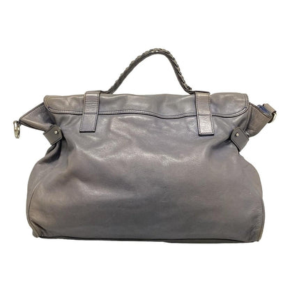 MULBERRY Hand Bag Tote Purse Turn Lock Leather Blue Gray Authentic